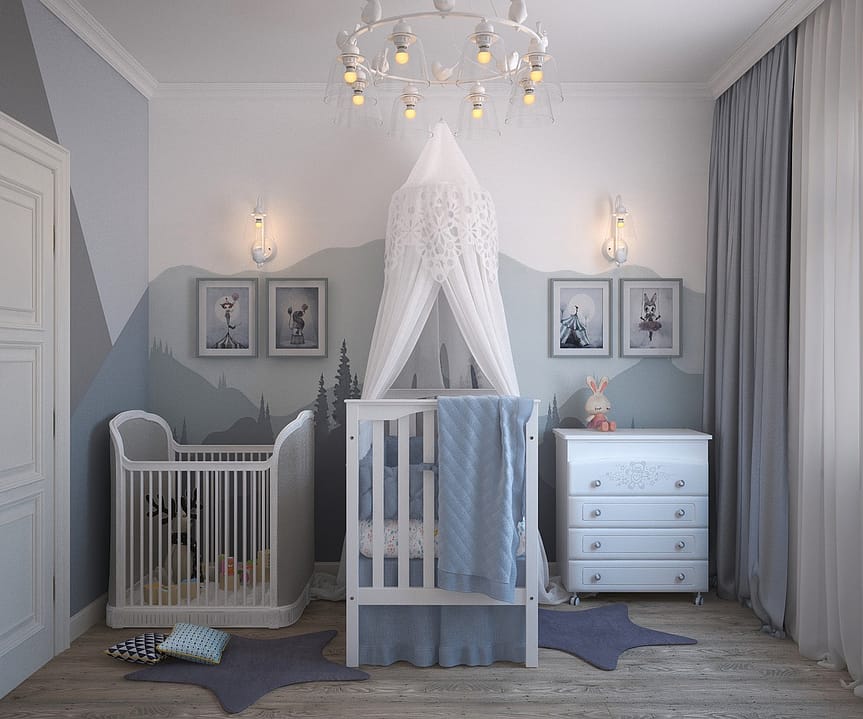 an cute baby room with diaper changing station